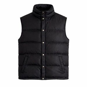 Size L Lands' End Mens Black Down Puffer Vest Snap Front Quilted Warm Insulated